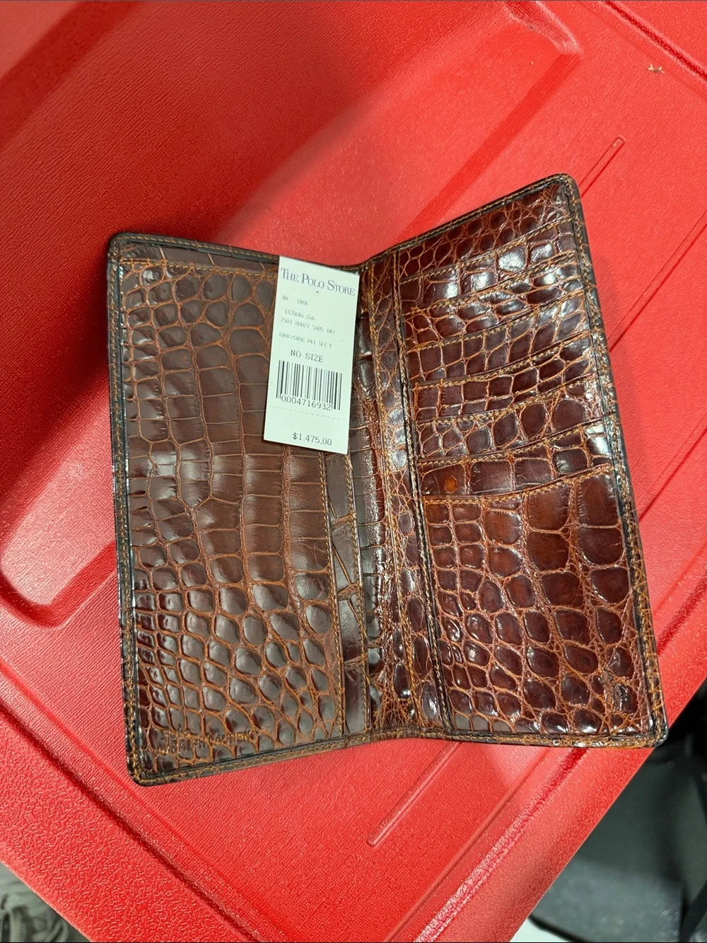 Polo by Ralph Lauren Brown Croc-Embossed Leather Card & Key Holder